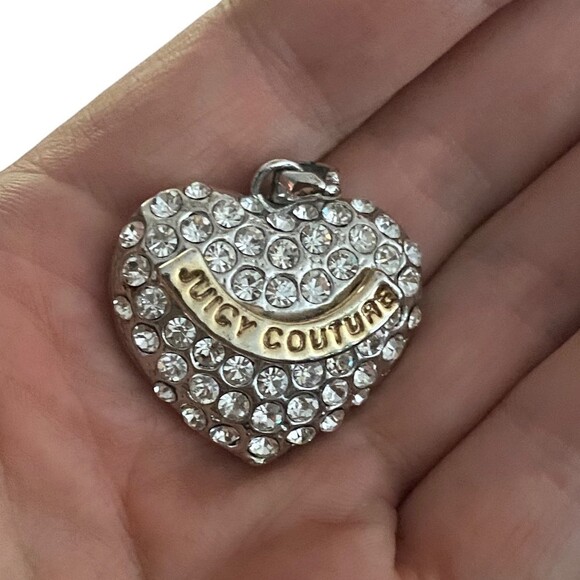 Vtg Juicy Couture Heart Pendant Silver Tone Pave Rhinestone Cut-Out Charm - Picture 5 of 7
